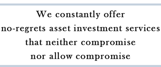 We constantly offer no-regrets asset investment services that neither compromise nor allow compromise